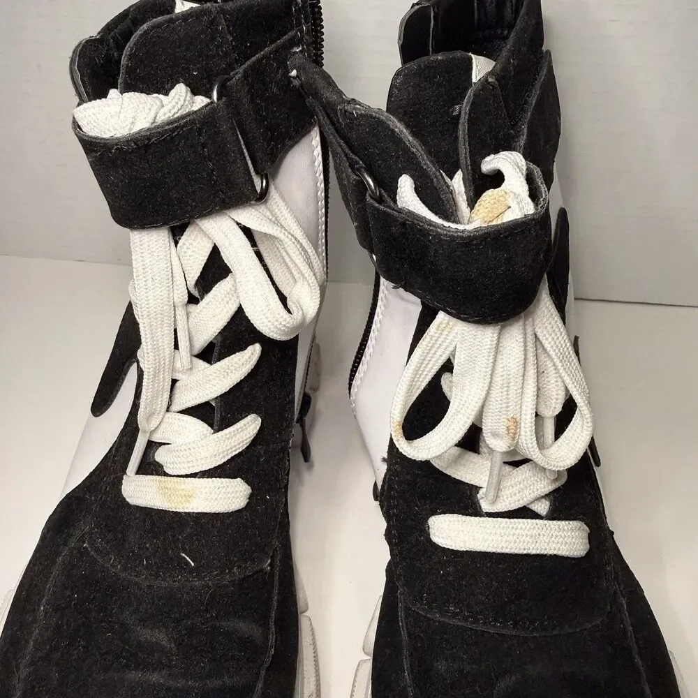 Y2K Style Chunky Platform Combat Boots Black White Edgy Grunge Goth High Top 8